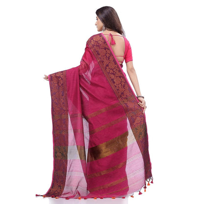 Women's Cotton Handloom Cotton Silk Saree Gulab Work With Blouse Piece
