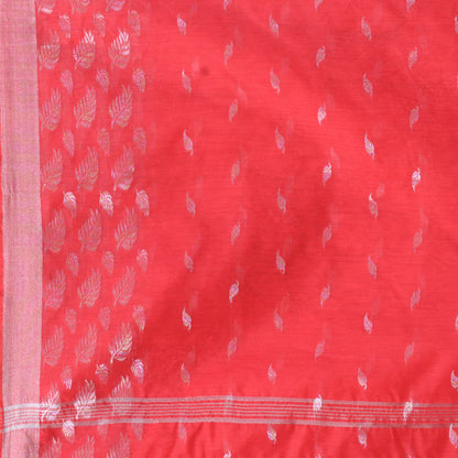 Women's Tant Cotton Silk Red Handloom Saree Flowting Leaves Work