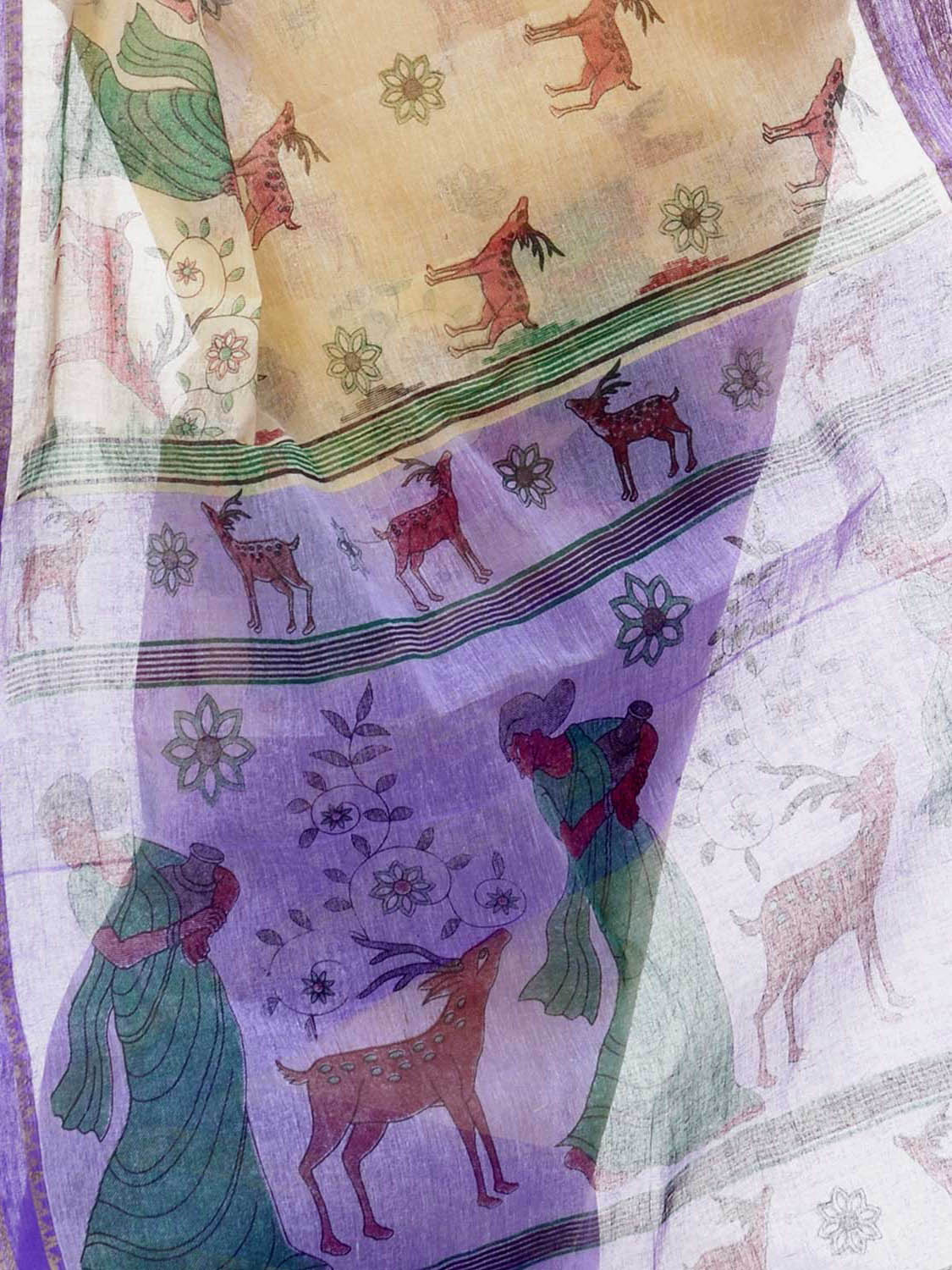 Women's Bengal Printed Purple Cotton Tant Saree