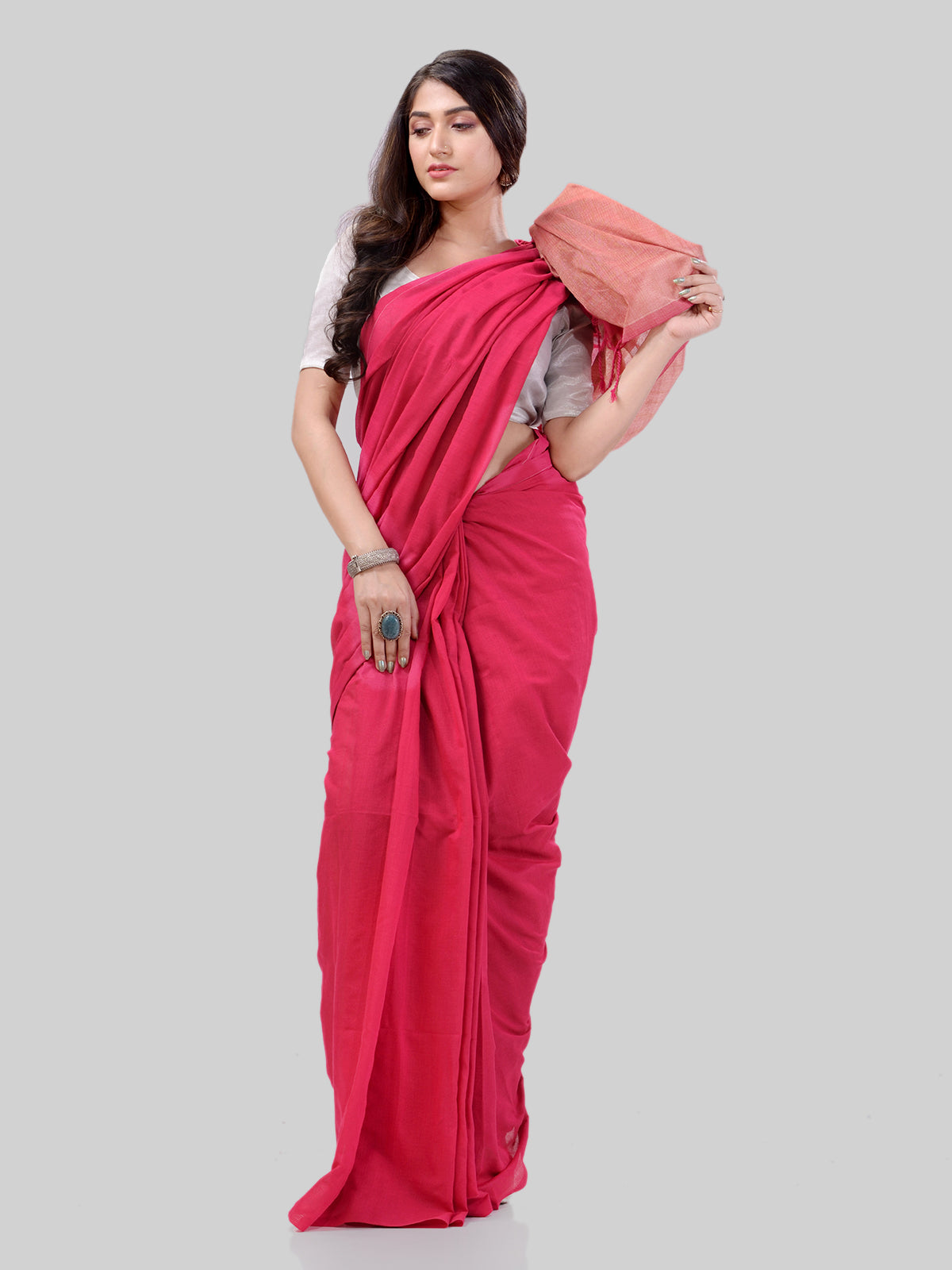 Women's Cotton Pink Handloom Rupsagar Design Saree