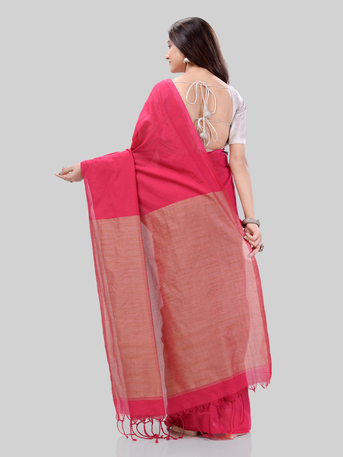 Women's Cotton Pink Handloom Rupsagar Design Saree