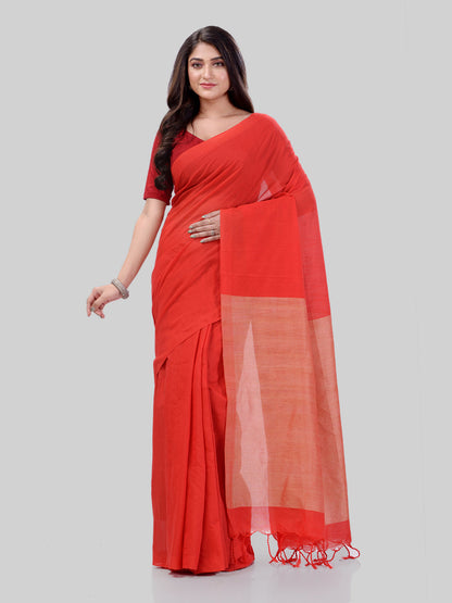 Women's Cotton Red Handloom Rupsagar Design Saree
