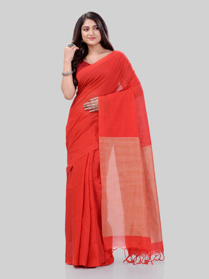 Women's Cotton Red Handloom Rupsagar Design Saree
