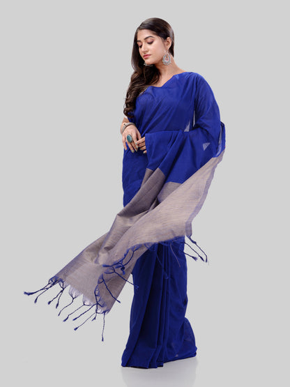 Women's Cotton Royal Blue Handloom Rupsagar Design Saree