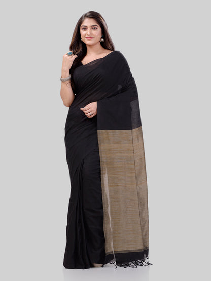 Women's Cotton Black Handloom Rupsagar Design Saree