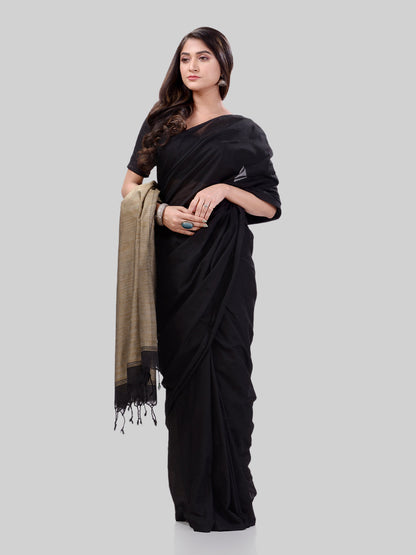 Women's Cotton Black Handloom Rupsagar Design Saree