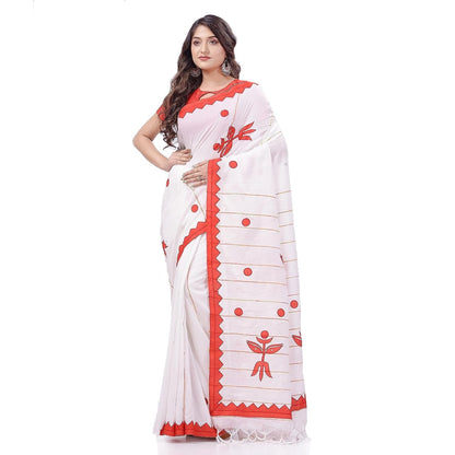 Women's Bengali Khesh Cotton Handloom Saree Trinayani Durga Designed With Blouse Piece
