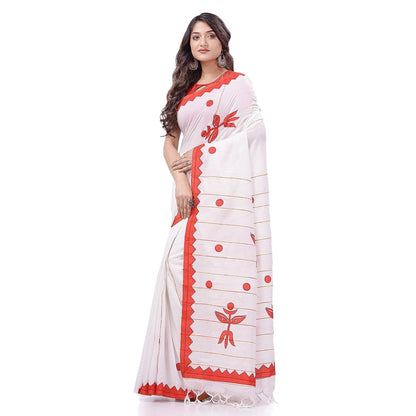 Women's Bengali Khesh Cotton Handloom Saree Trinayani Durga Designed With Blouse Piece