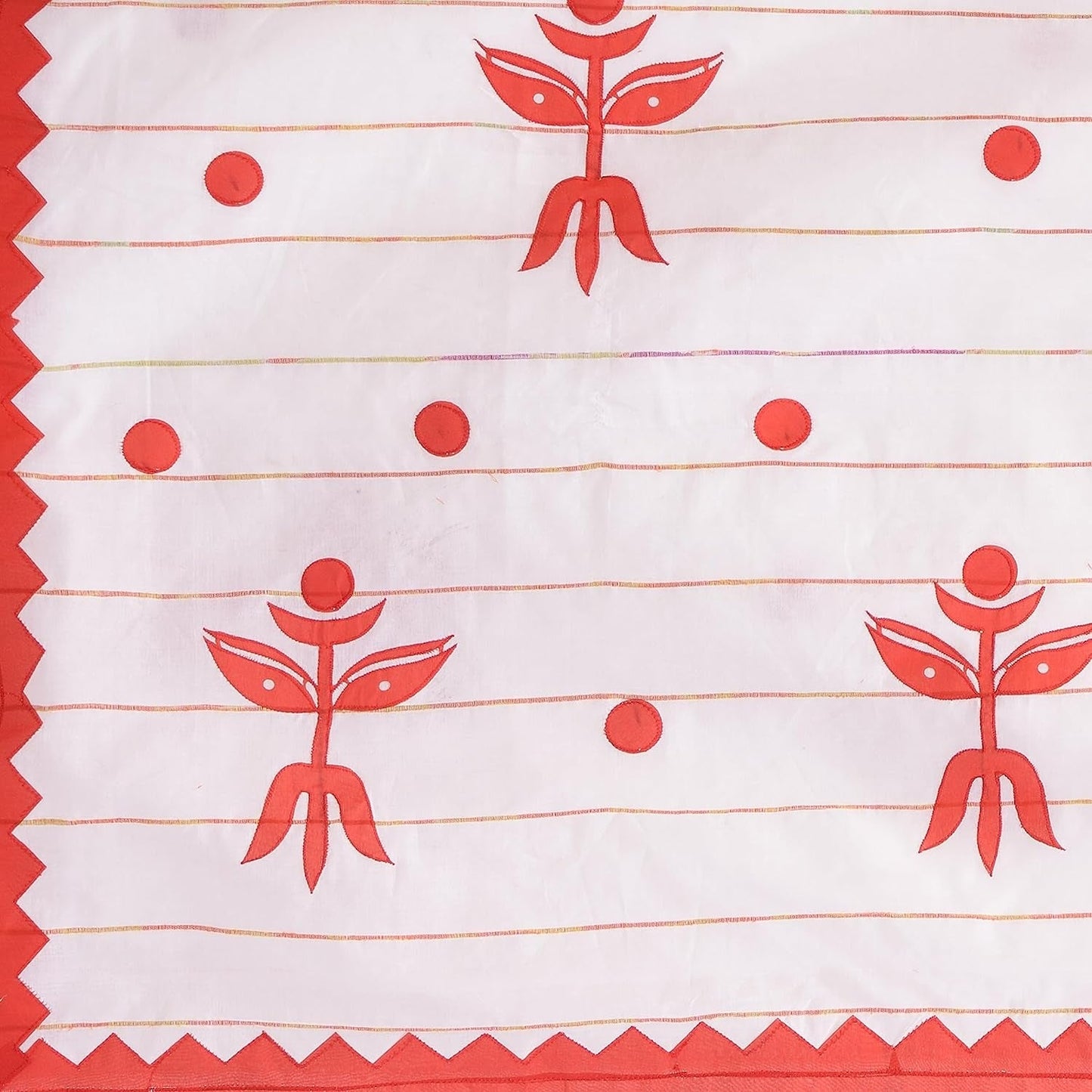 Women's Bengali Khesh Cotton Handloom Saree Trinayani Durga Designed With Blouse Piece
