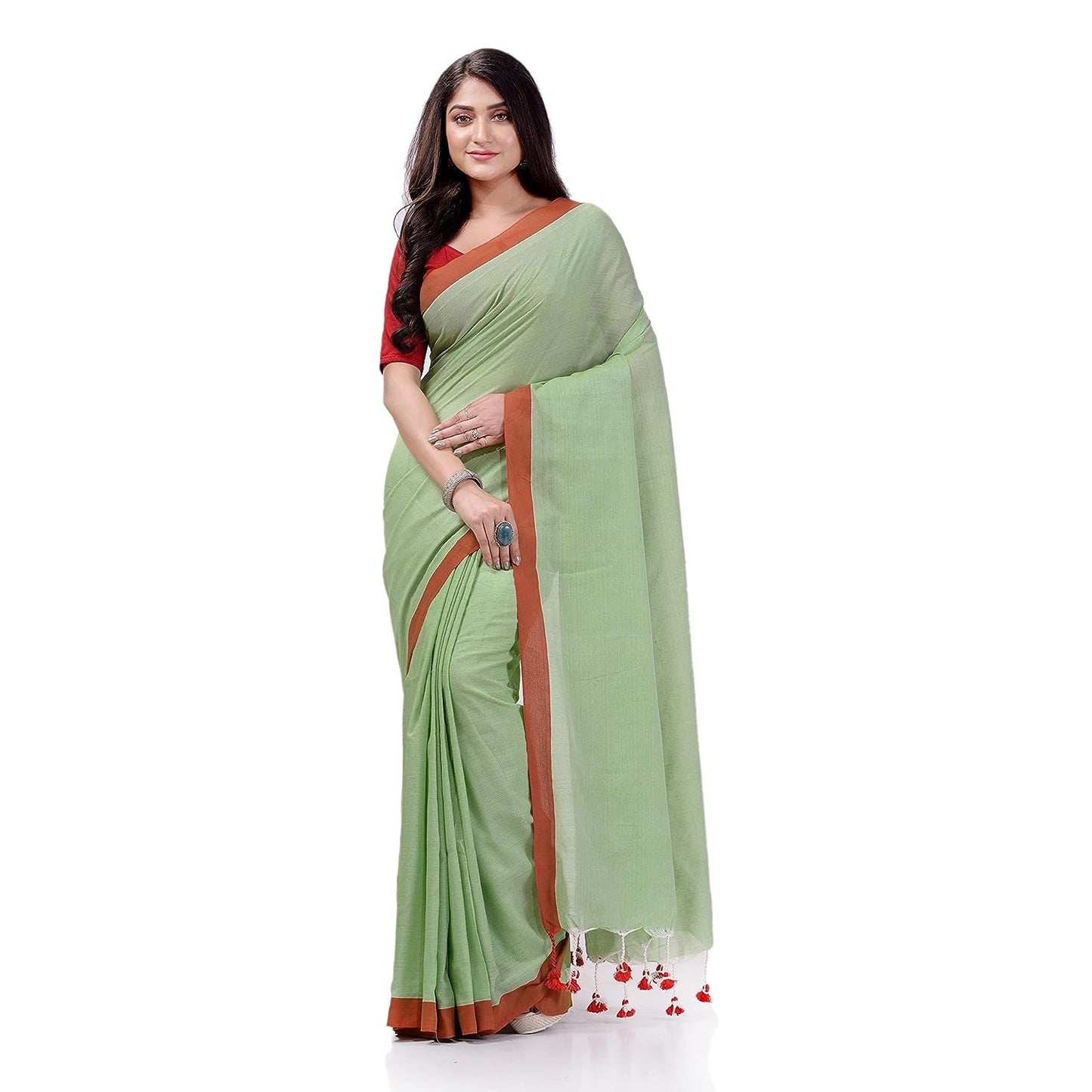 Women's Lime Green Handspun Cotton Handloom Saree