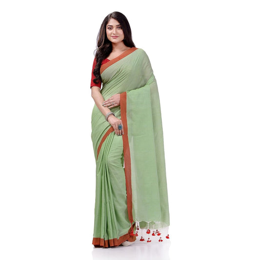 Women's Lime Green Handspun Cotton Handloom Saree