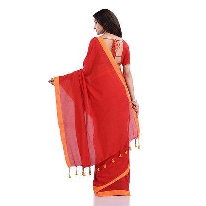 Women's Red Handspun Cotton Handloom Saree