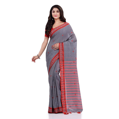 Women's Grey Handspun Cotton Tangail Saree