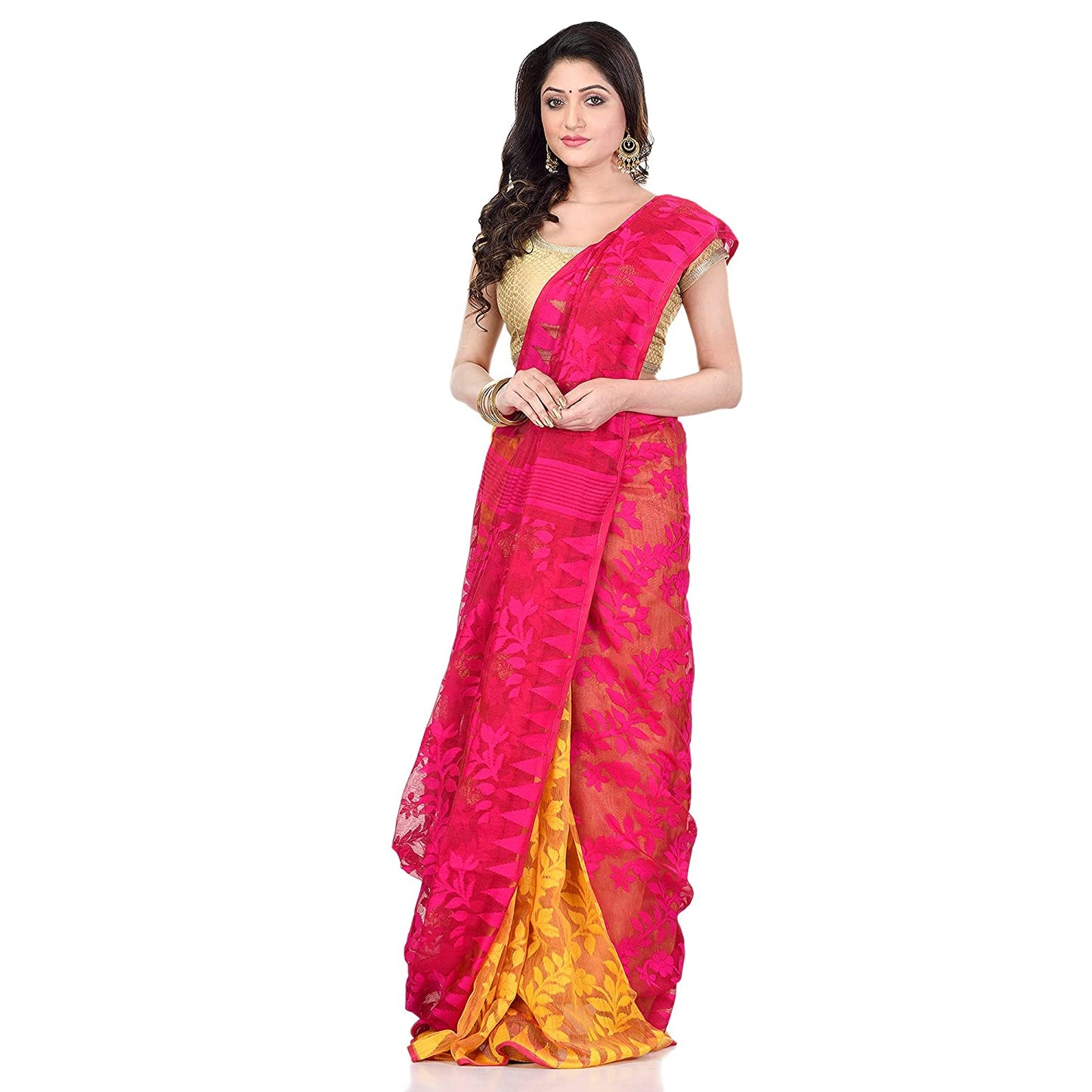 Women's Cotton Blend Handloom Jamdani Saree