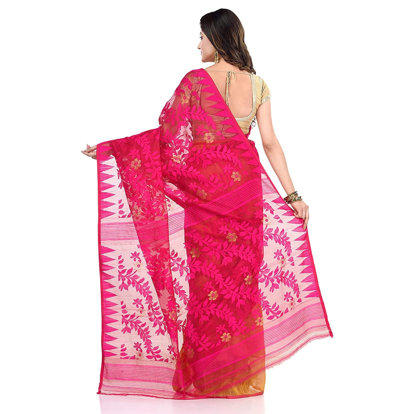 Women's Cotton Blend Handloom Jamdani Saree
