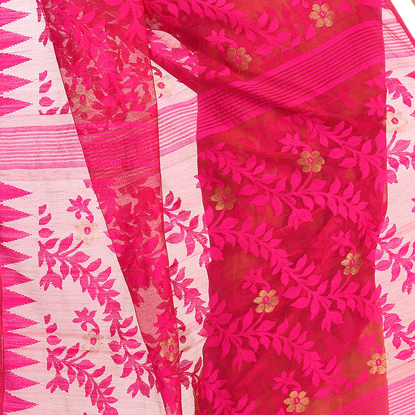 Women's Cotton Blend Handloom Jamdani Saree