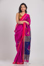 Women's Pink Cotton Blend Handloom Jamdani Saree