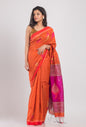 Women's Orange Cotton Blend Handloom Jamdani Saree