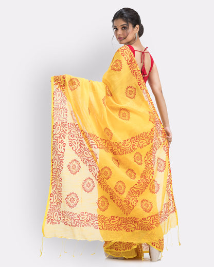 Women's Beige Cotton Blend Handloom Printed Saree