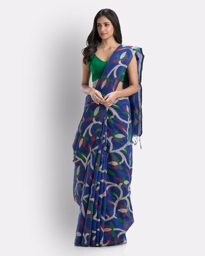 Women's Beige Cotton Blend Handloom Printed Saree