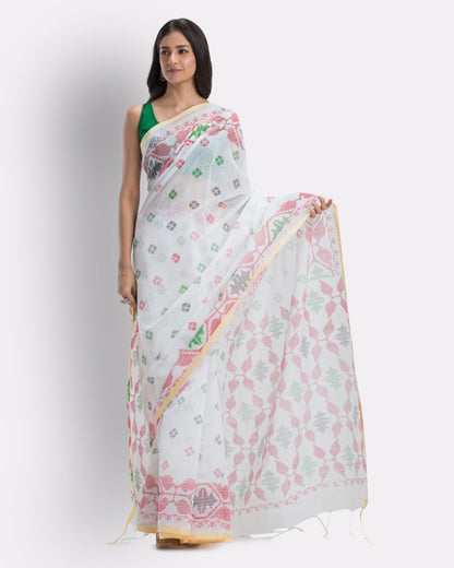 Women's Beige Cotton Blend Handloom Printed Saree