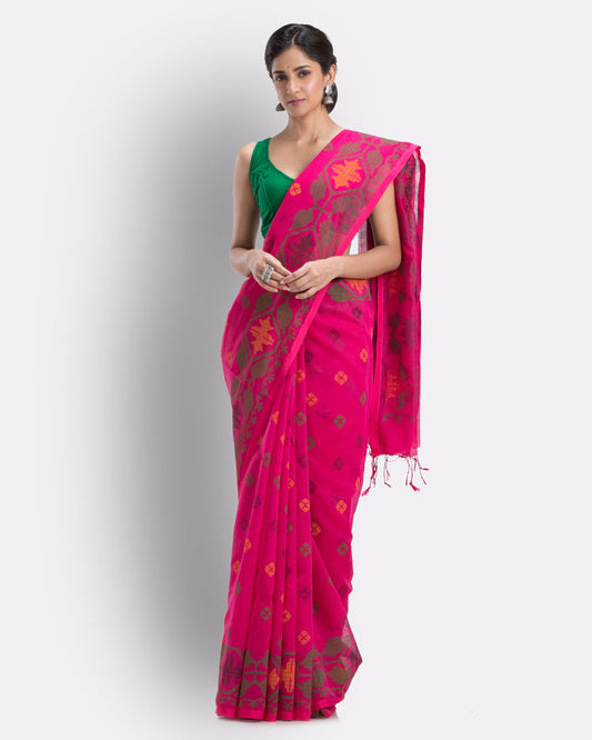 Women's Beige Cotton Blend Handloom Printed Saree