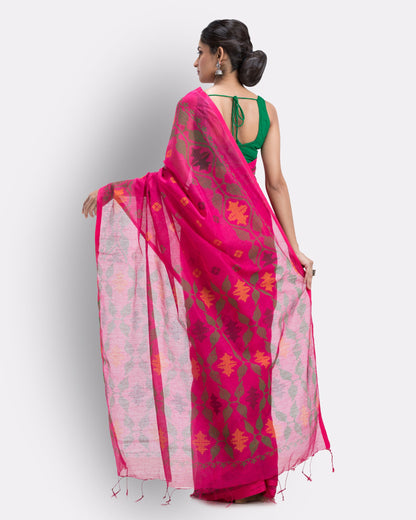 Women's Beige Cotton Blend Handloom Printed Saree