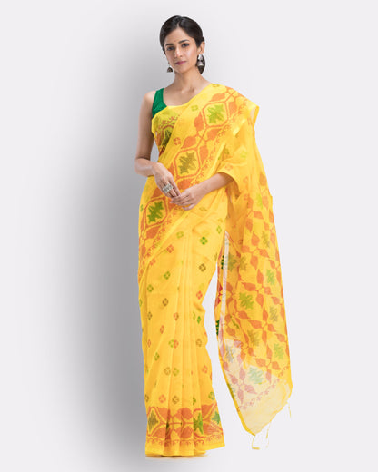Women's Beige Cotton Blend Handloom Printed Saree