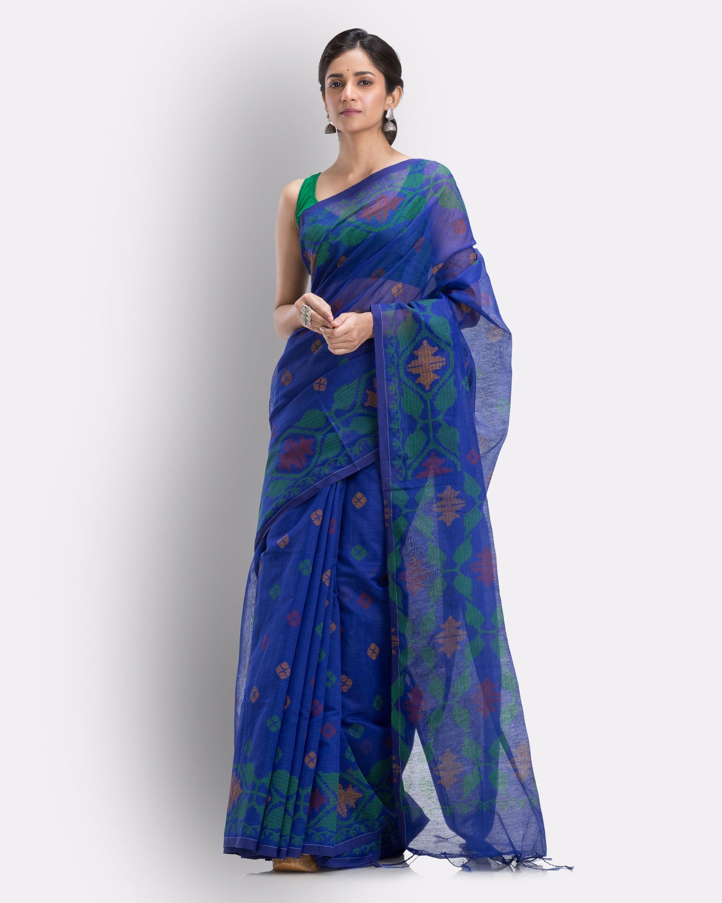 Women's Beige Cotton Blend Handloom Printed Saree