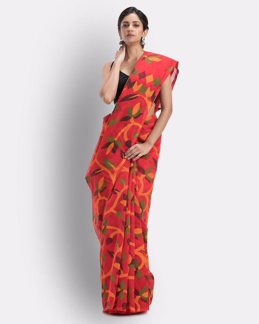 Women's Beige Cotton Blend Handloom Printed Saree