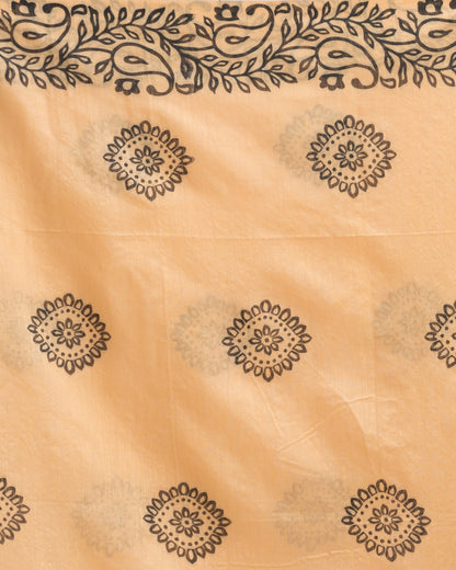 Women's Tan Cotton Blend Handloom Printed Saree