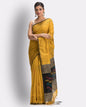 Women's Yellow Cotton Blend Handloom Saree