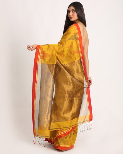 Women's Yellow Cotton Blend Handloom Saree