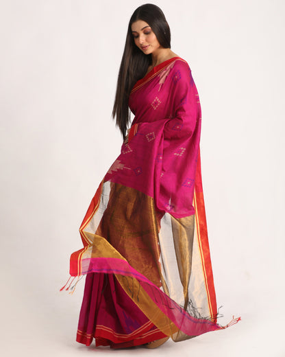 Women's Pink Cotton Blend Handloom Saree