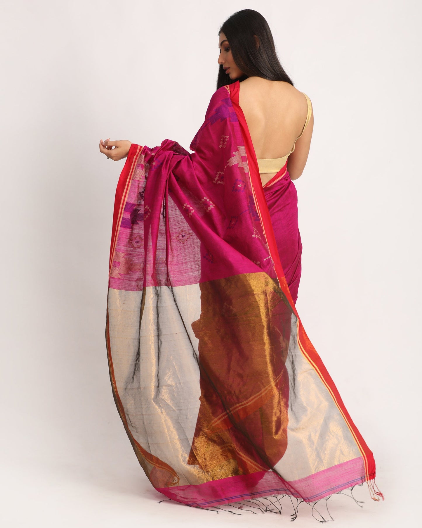 Women's Pink Cotton Blend Handloom Saree