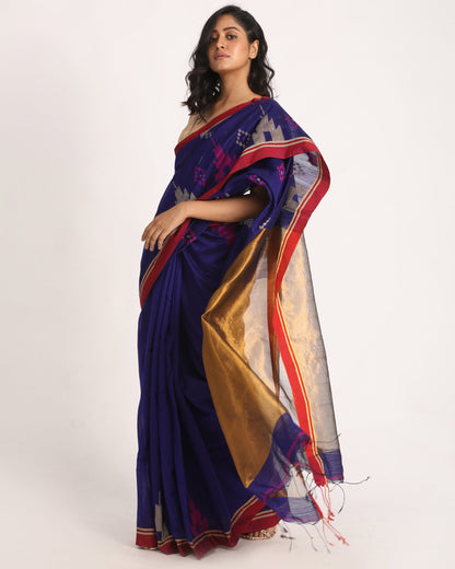Women's Blue Cotton Blend Handloom Saree