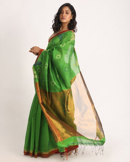 Women's Green Cotton Blend Handloom Saree
