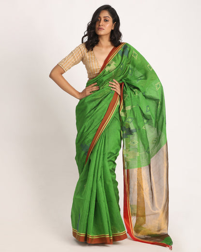 Women's Green Cotton Blend Handloom Saree