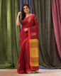 Women's Red Cotton Blend Handloom Jamdani Saree