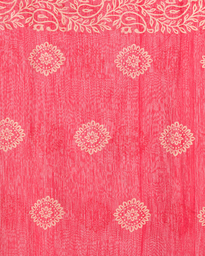 Women's Red Cotton Blend Handloom Printed Saree