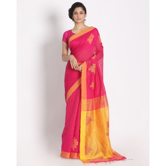 Women's Pink Cotton Blend Handloom Saree