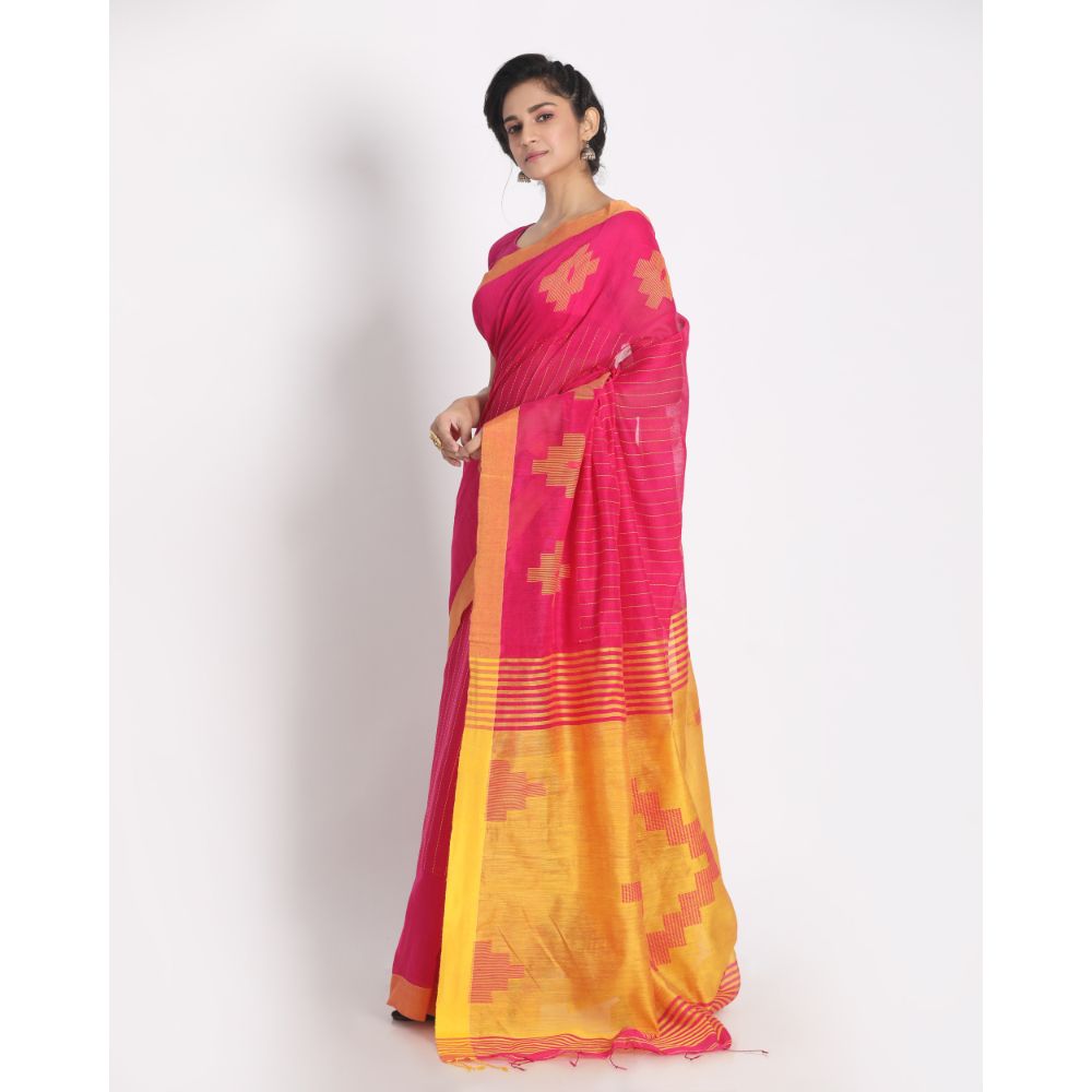 Women's Pink Cotton Blend Handloom Saree