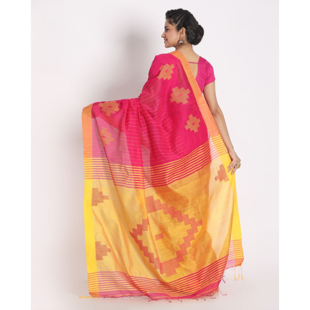 Women's Pink Cotton Blend Handloom Saree