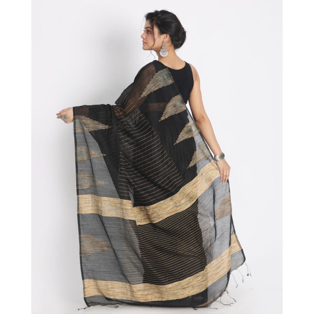 Women's Black Cotton Blend Handloom Saree