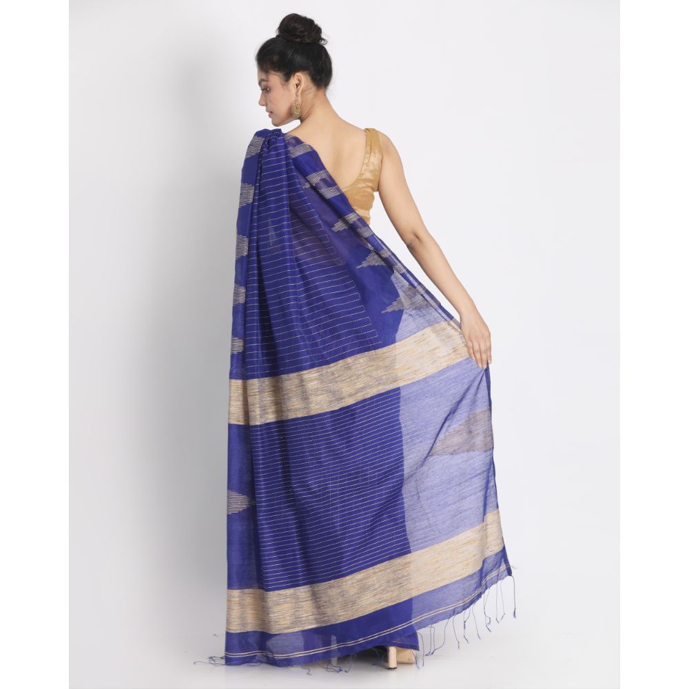 Women's Blue Cotton Blend Handloom Saree