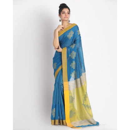 Women's Blue Cotton Blend Handloom Saree
