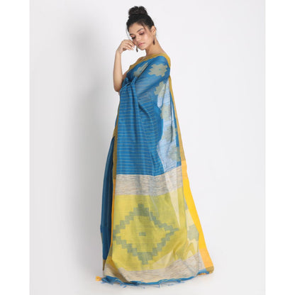 Women's Blue Cotton Blend Handloom Saree