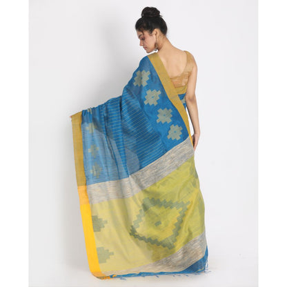 Women's Blue Cotton Blend Handloom Saree