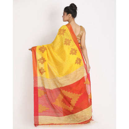 Women's Yellow Cotton Blend Handloom Saree