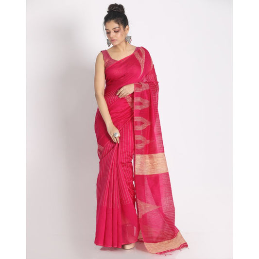 Women's Red Cotton Blend Handloom Saree
